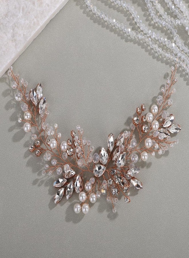 Rumtock Vintage Rhinestones Headband for Wedding Brides Bridesmaid Rose Gold Hair Comb Women Special Occasion Headpiece Jewelry (Rose Gold) - Image 1